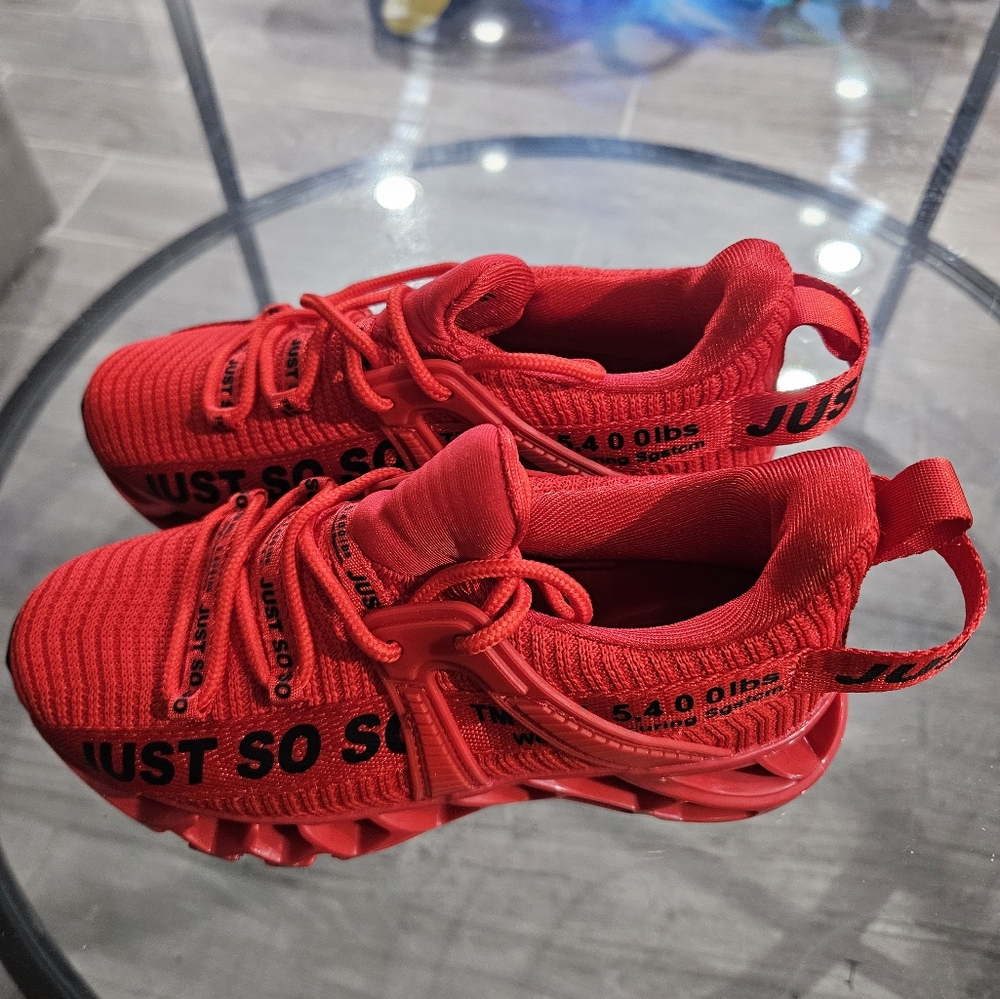 Vibrant Red Sneakers with Bold Black Text Toddler Boys Size 1
